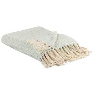 Beliani - Kuscheldecke Mintgrün und Hellbeige Baumwolle 125 x 150 cm Modern mit Fransen Handgewebt Schlafzimmer Accessoire Deko Überwurf Wohndecke