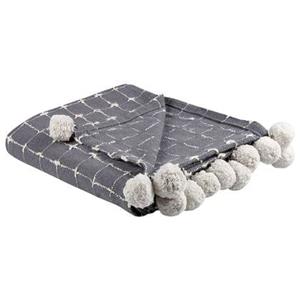 Beliani - Kuscheldecke Grau und Cremeweiß Baumwolle 125 x 150 cm Kariert Modern mit Bommeln Handgewebt Schlafzimmer Wohnzimmer Überwurf Wohndecke