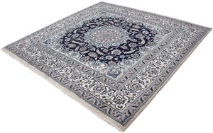 Morgenland Orientteppich Perser - Nain quadratisch - 196 x 195 cm - dunkelblau, quadratisch, 10 mm Höhe, Wohnzimmer, Handgeknüpft, Einzelstück mit Zertifikat