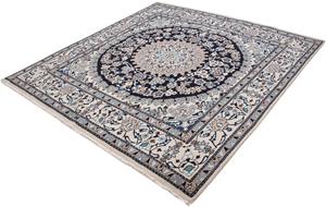 Morgenland Orientteppich Perser - Nain quadratisch - 202 x 194 cm - dunkelblau, quadratisch, 10 mm Höhe, Wohnzimmer, Handgeknüpft, Einzelstück mit Zertifikat