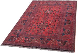 Morgenland Orientteppich Afghan - Kunduz - 151 x 103 cm - rot, rechteckig, 7 mm Höhe, Wohnzimmer, Handgeknüpft, Einzelstück mit Zertifikat