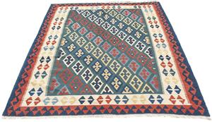 Morgenland Wollteppich Kelim - Oriental - 193 x 131 cm - blau, rechteckig, 4 mm Höhe, Wohnzimmer, Einzelstück