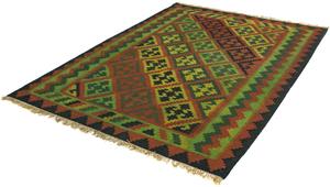 Morgenland Wollteppich Kelim - Oriental - 197 x 148 cm - dunkelgrün, rechteckig, 6 mm Höhe, Wohnzimmer, Einzelstück