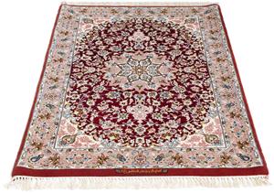 Morgenland Orientteppich Perser - Isfahan - Premium - 123 x 83 cm - rot, rechteckig, 6 mm Höhe, Wohnzimmer, Handgeknüpft, Einzelstück mit Zertifikat