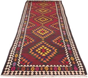 Morgenland Wollteppich Kelim - Old - 440 x 124 cm - dunkelrot, rechteckig, 4 mm Höhe, Wohnzimmer, Einzelstück