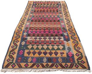 Morgenland Wollteppich Kelim - Old - 350 x 140 cm - mehrfarbig, rechteckig, 5 mm Höhe, Wohnzimmer, Einzelstück