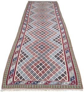 Morgenland Wollteppich Kelim - Oriental - 385 x 96 cm - mehrfarbig, rechteckig, 4 mm Höhe, Wohnzimmer, Einzelstück