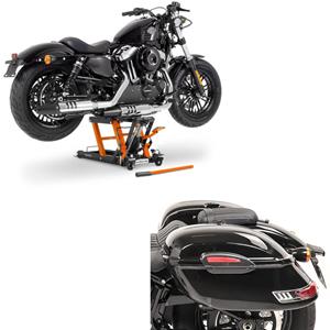 Craftride Set: Seitenkoffer Set Delaware 33Ltr rechts und links in schwarz + Hebebühne Mid-Lift L Motorradheber kompatibel mit Chopper / Custombike bis 680kg CB39742