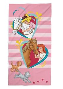 Familando Strandtücher Bibi und Tina Duschtuch Herzen 75 x 150 cm aus 100% Baumwolle, Frottee, mit Pferden Amadeus & Sabrina und Kätzchen