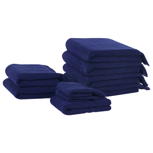beliani Handtuch-Set mit Badematte Blau Baumwolle und Polyester 9-teilig mit Fransen Modern Saugfähig Schnelltrocknend Ringgesponnen für Badezimmer - Blau
