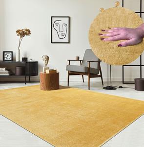 Merinos Karpet24 Loft modern pluizig laagpolig tapijt, antislip onderkant, wasbaar tot 30 graden, heerlijk zacht, bontlook, goud-80 x 150 cm