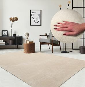 Merinos Karpet24 Loft modern pluizig laagpolig tapijt, antislip onderkant, wasbaar tot 30 graden, heerlijk zacht, bontlook, beige-80 x 150 cm