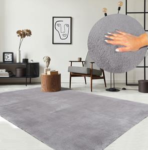 Merinos Karpet24 Loft modern pluizig laagpolig tapijt, antislip onderkant, wasbaar tot 30 graden, heerlijk zacht, bontlook, grijs-80 x 150 cm