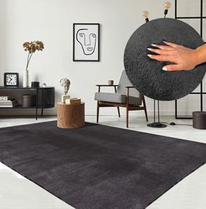 Merinos Karpet24 Loft modern pluizig laagpolig tapijt, antislip onderkant, wasbaar tot 30 graden, heerlijk zacht, bontlook, antraciet-80 x 150 cm