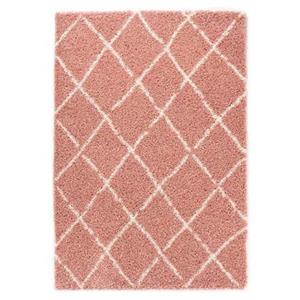 Boho&me Hoogpolig vloerkleed ruiten Habitat - roze/wit - 200x300 cm -