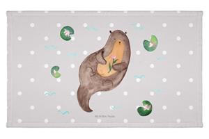 Mr. & Mrs. Panda Handtuch Otter mit Seerose - Grau Pastell - Geschenk, Frottier, Reisehandtuch, Wasser, glücklich, Otter Seeotter See Otter, Kinder Handtuch, Sport Handtuch, (1-St)