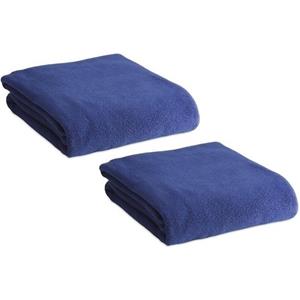 2x Fleece dekens/plaids blauw 120 x 150 cm -