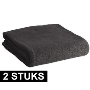 2x Fleece dekens/plaids zwart 120 x 150 cm -