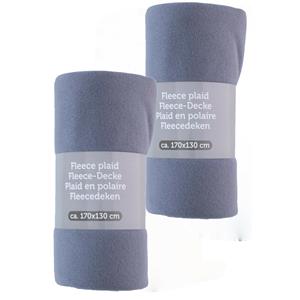 Excellent Houseware Fleece dekens/plaids - 2x - korenblauw - 170 x 130 cm -