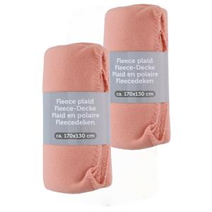 Excellent Houseware Fleece dekens/plaids - 2x - zalm roze - 170 x 130 cm -