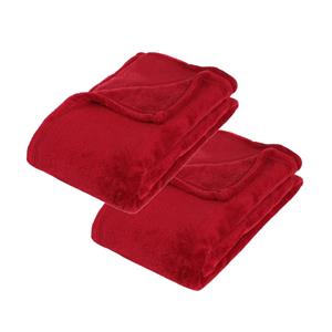 Atmosphera 2x Stuks Fleece deken/fleeceplaid rood 125 x 150 cm polyester -