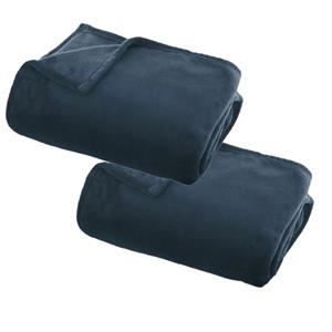 Atmosphera 2x Stuks Fleece deken/fleeceplaid donker blauwgrijs 125 x 150 cm polyester -