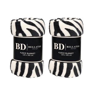 Bellatio Design 2x Fleece plaid/deken zebra print 120 x 160 cm -