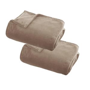 Atmosphera 2x Stuks Fleece deken/fleeceplaid donker beige 130 x 180 cm polyester -