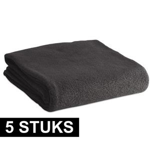 5x Fleece dekens/plaids zwart 120 x 150 cm -