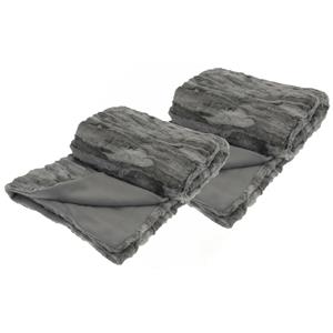 H&S Collection Fleece dekens/plaids - 2x - titanium grijs - 130 x 150 cm -