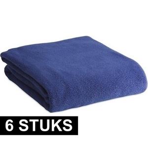 6x Fleece dekens/plaids blauw 120 x 150 cm -