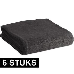 6x Fleece dekens/plaids zwart 120 x 150 cm -