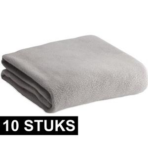10x Fleece dekens/plaids lichtgrijs 120 x 150 cm -