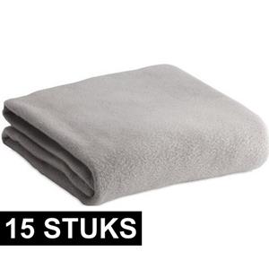 15x Fleece dekens/plaids lichtgrijs 120 x 150 cm -