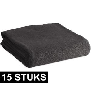 15x Fleece dekens/plaids zwart 120 x 150 cm -