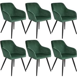 tectake 6er Set Stuhl Marilyn Samtoptik, schwarze Stuhlbeine - dunkelgrün/schwarz