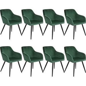 tectake 8er Set Stuhl Marilyn Samtoptik, schwarze Stuhlbeine - dunkelgrün/schwarz