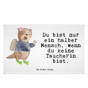 Mr. & Mrs. Panda Handtuch Taucherin mit Herz - Weiß - Geschenk, Frottier, Gästetuch, Schenken, (1-St)