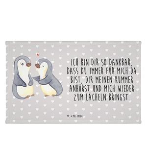 Mr. & Mrs. Panda Handtuch Pinguine trösten - Grau Pastell - Geschenk, für Ehemann, Gästetuch, G, (1-St)