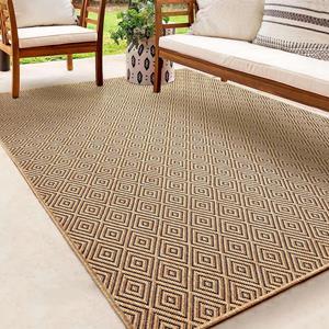 Merinos Karpet24 Kenzy Buitentapijt met jute look| Rechthoekig met ruitenmotief | natuurlijke look voor tuin, balkon of terras | Weer- en UV-bestendig Tuintapijt -80 x 2