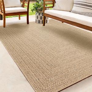 Merinos Karpet24 Kenzy Buitentapijt met jute look| Rechthoekig met vierkant patroon| natuurlijke look voor tuin, balkon of terras | Weer- en UV-bestendig Tuintapijt-80 x