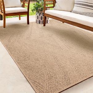 Merinos Karpet24 Kenzy Buitentapijt met jute look| Rechthoekig met golfmotief| natuurlijke look voor tuin, balkon of terras | Weer- en UV-bestendig Tuintapijt-140 x 200 