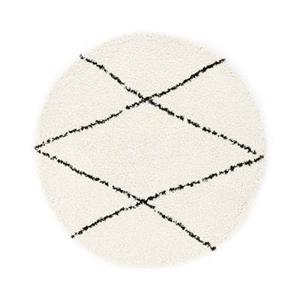 Boho&me Rond hoogpolig vloerkleed ruit Artisan - wit|zwart - 120 cm