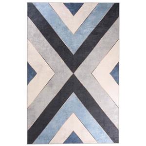 Tapeso Geometrisch vloerkleed wasbaar - Moderna blauw|grijs - 80x150
