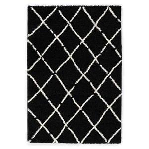 Boho&me Hoogpolig vloerkleed ruiten Artisan - zwart|wit - 80x200 cm