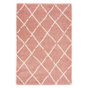 Boho&me Hoogpolig vloerkleed ruiten Artisan - roze|wit - 160x230 cm