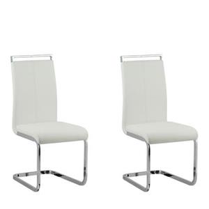 Beliani - Freischwinger Stuhl 2er Set Weiß Kunstleder mit Lehne Griff Metallgestell Modernes Design Wohnküche Arbeits-, Ess- und Wohnzimmer - Silber