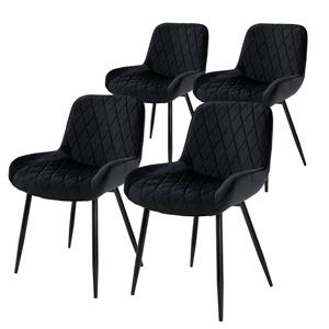 4er Set Esszimmerstuhl mit Rückenlehne, Schwarz, aus Samt - Ml-design