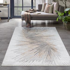 Merinos Karpet24 Vloerkleed Mila Modern laagpolig tapijt voor woonkamer, slaapkamer, met elegante glans, glansvezel, diep effect, crème-grijs-80 x 150 cm