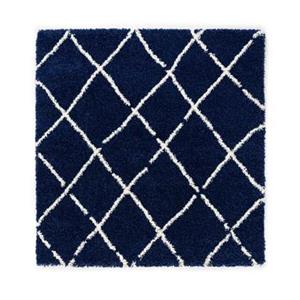 Boho&me Vierkant hoogpolig vloerkleed ruiten Artisan - marineblauw|wit